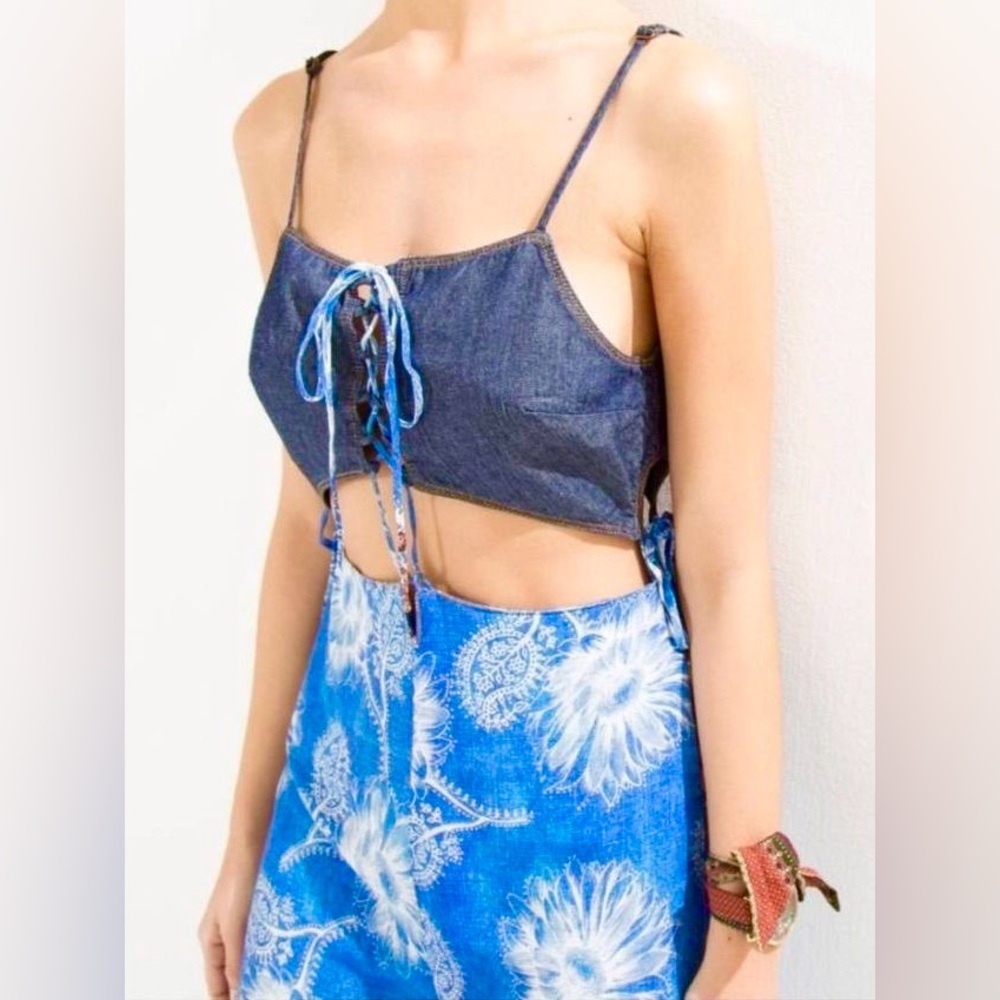 FARM Rio Blue Tie-Dye Floral Wide-Leg Pants - Picture 5 of 9